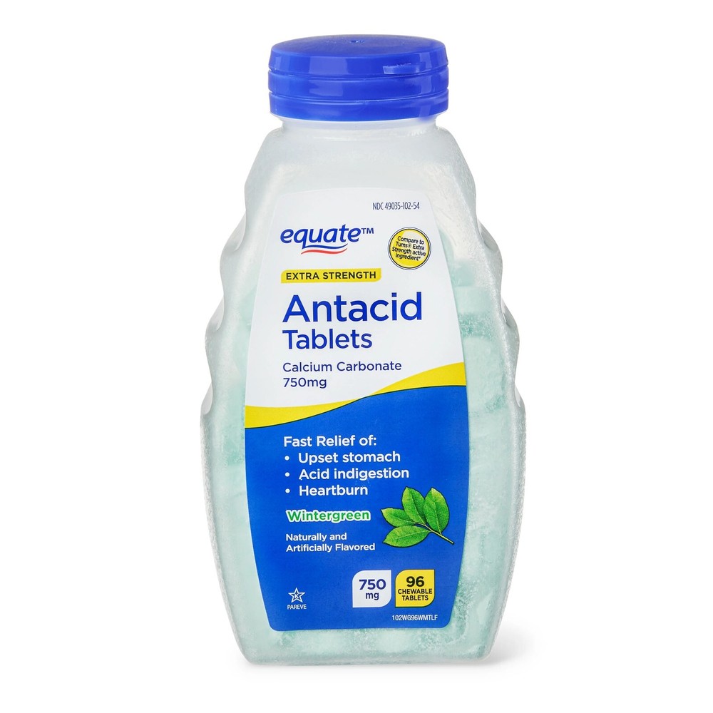 Equate Extra Strength Antacid Chewable Wintergreen Tablets, over the Counter, 75