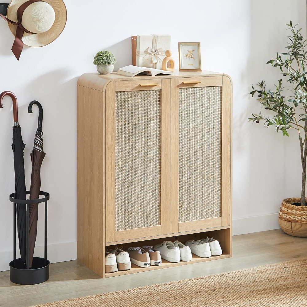 Shoe Cabinet 6 Adjustable Shelves With Doors Includes Open Shoe Rack
