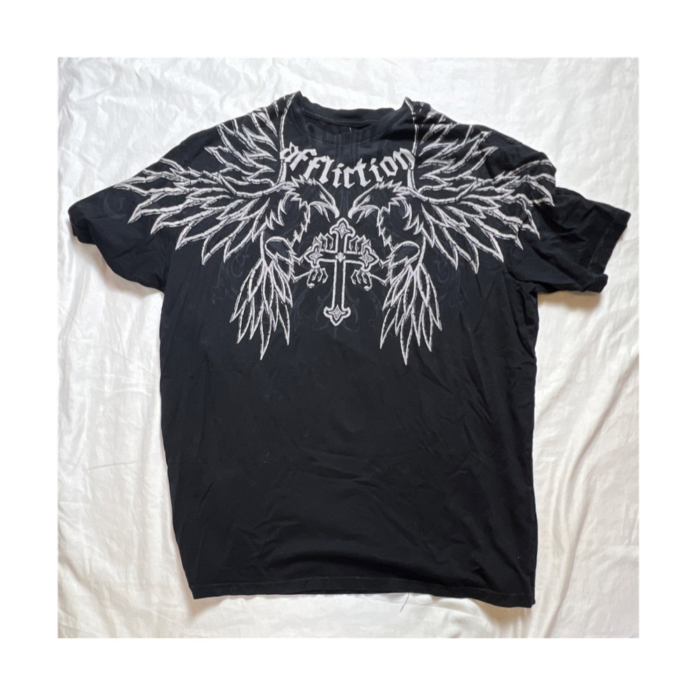 Affliction Men's 3XL Black Cross Graphic Logo Cotton Crew Neck T-Shirt