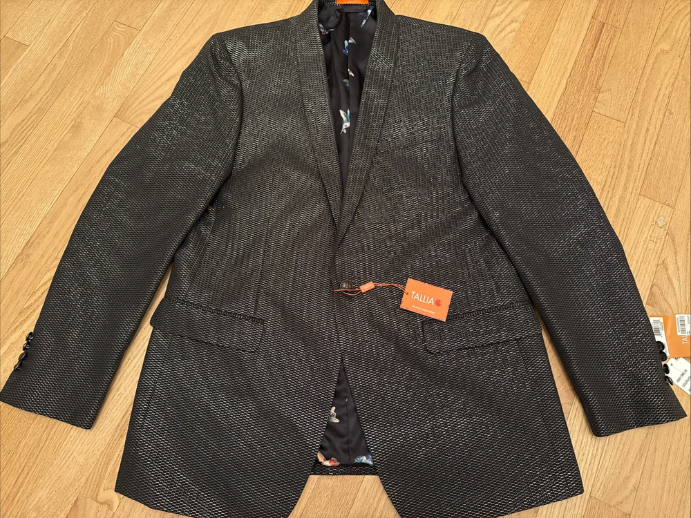 Tallia Black Gold Textured Blazer Sport Coat 44L  Modern Fit Cocktail Jacket NWT
