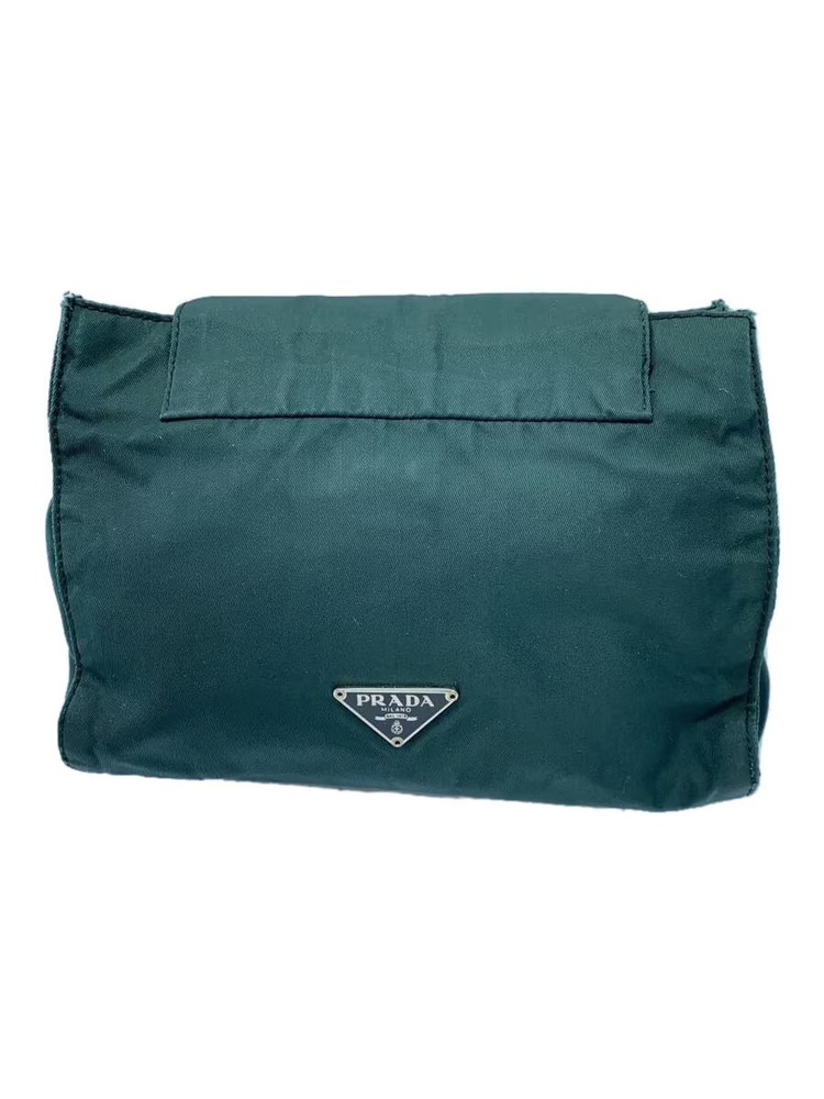 PRADA Mini Flap Clutch Bag with Triangle Logo in Green Nylon Japanese Import