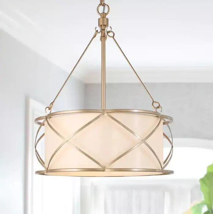 Modern Gold Drum Cage Chandelier - 3-Light Farmhouse Pendant Light