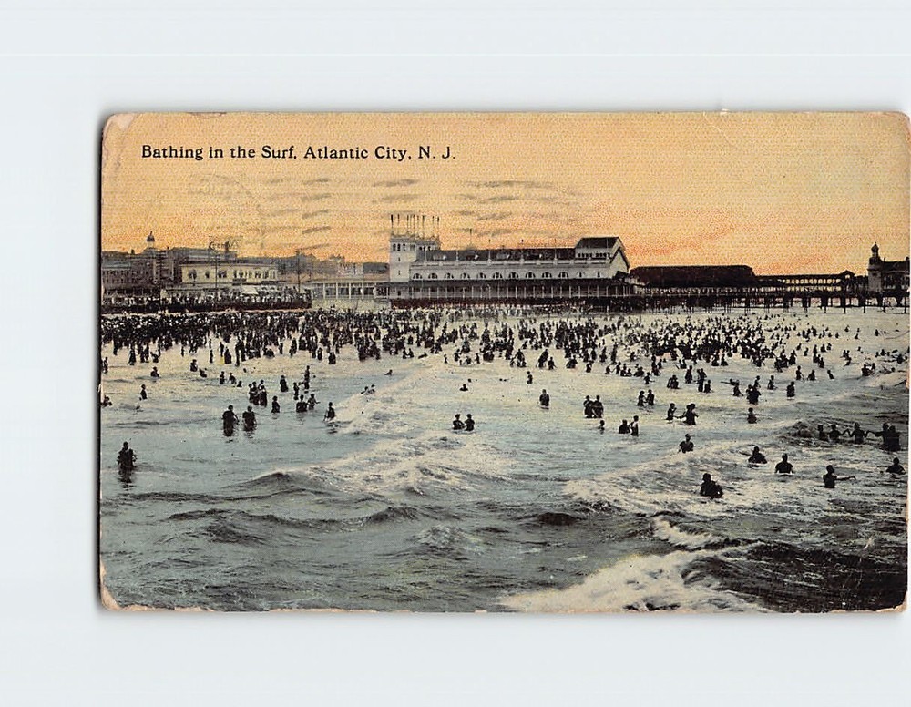 Postcard Bathing in the Surf Atlantic City NJ USA