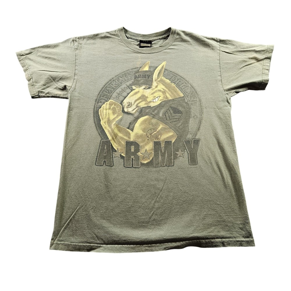 US Army Shirt Mens Medium Olive Green Mule Mascot Graphic Military Tee T-Shirt