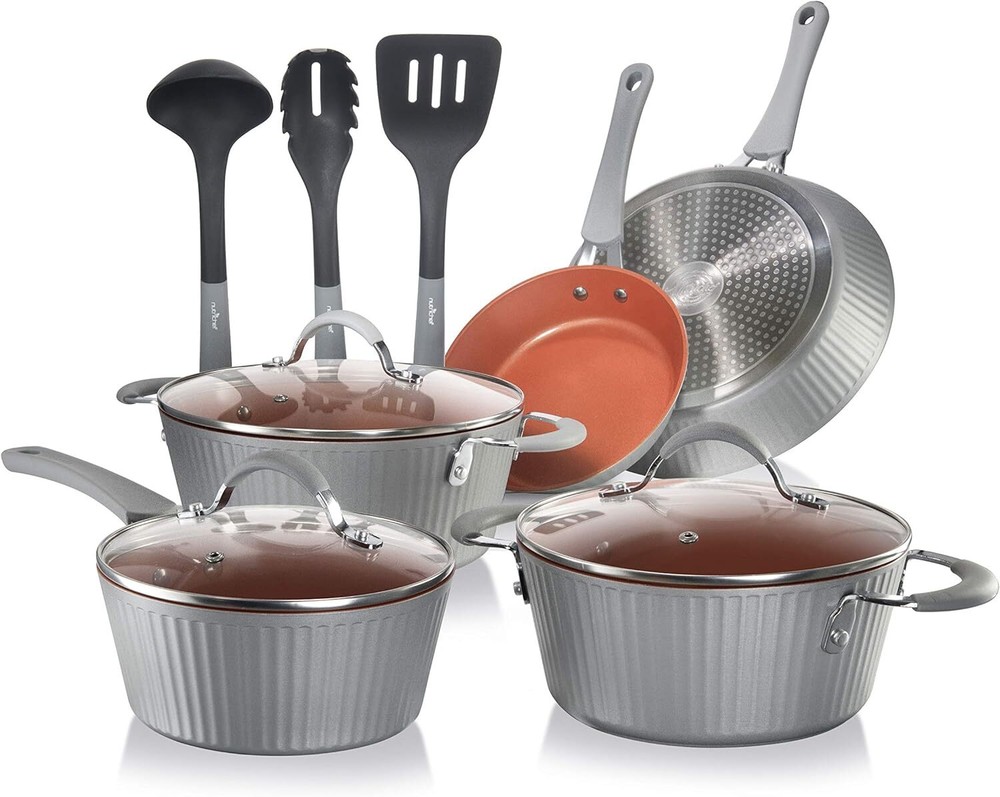NutriChef Excilon Nonstick Cookware Set with Saucepan and Frying Pan for Home Kitchen
