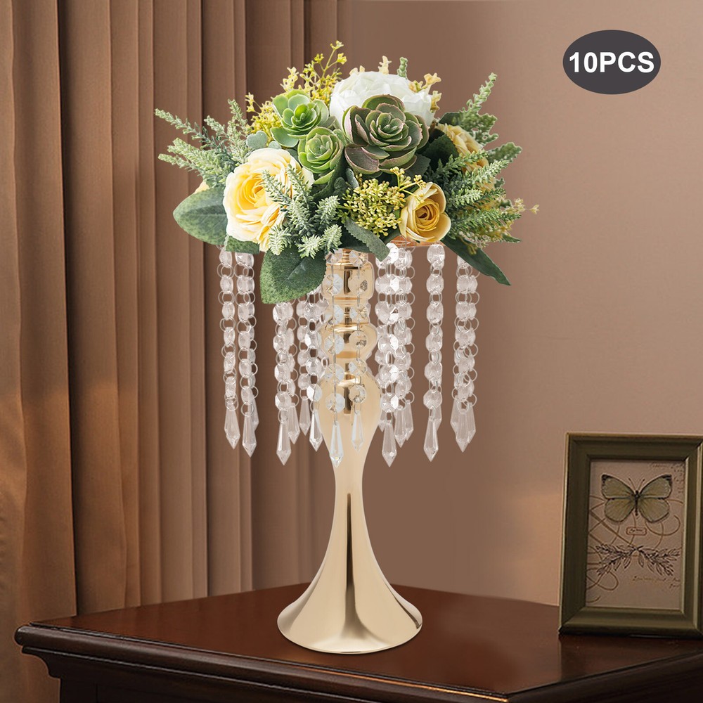 10pcs Crystal Flower Vases Gold Flower Stand for Wedding Table Centerpieces Gold