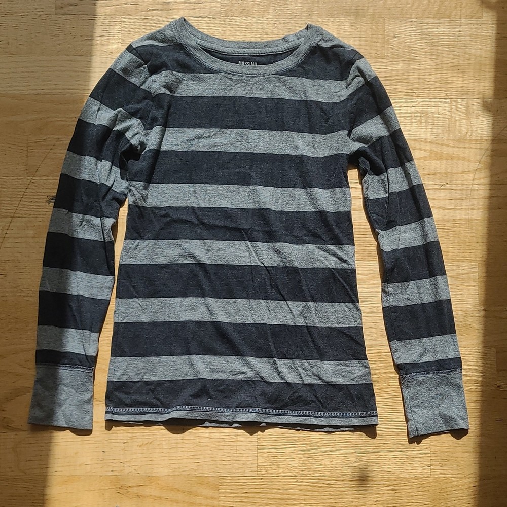 Mossimo Supply Co Gray Black Striped Long Sleeve Crew Neck T-Shirt Mens M