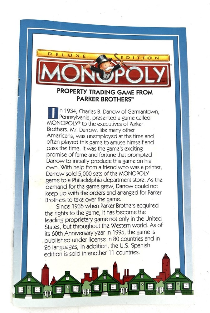 Vintage Parker Brothers Monopoly Deluxe Edition Board Game Replacement Rules