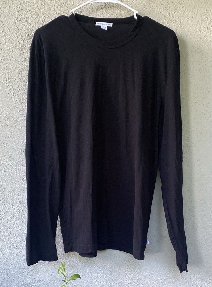 James Perse Men's Black Cotton Crew Neck Long Sleeve T-Shirt Size 2