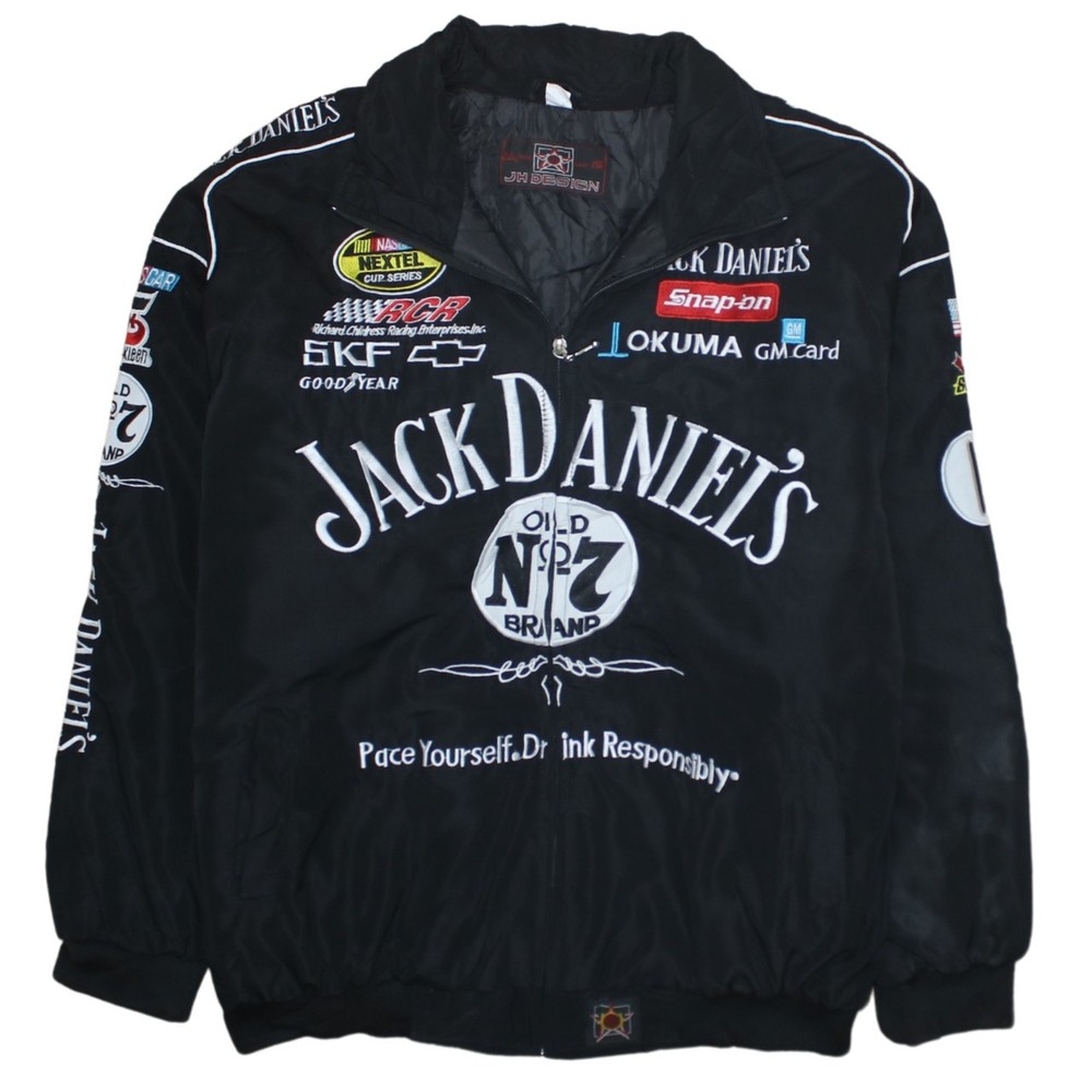 Jhdesign Mens Nascar Jacket Black Jack Daniels Embroidered Racing Padded XL