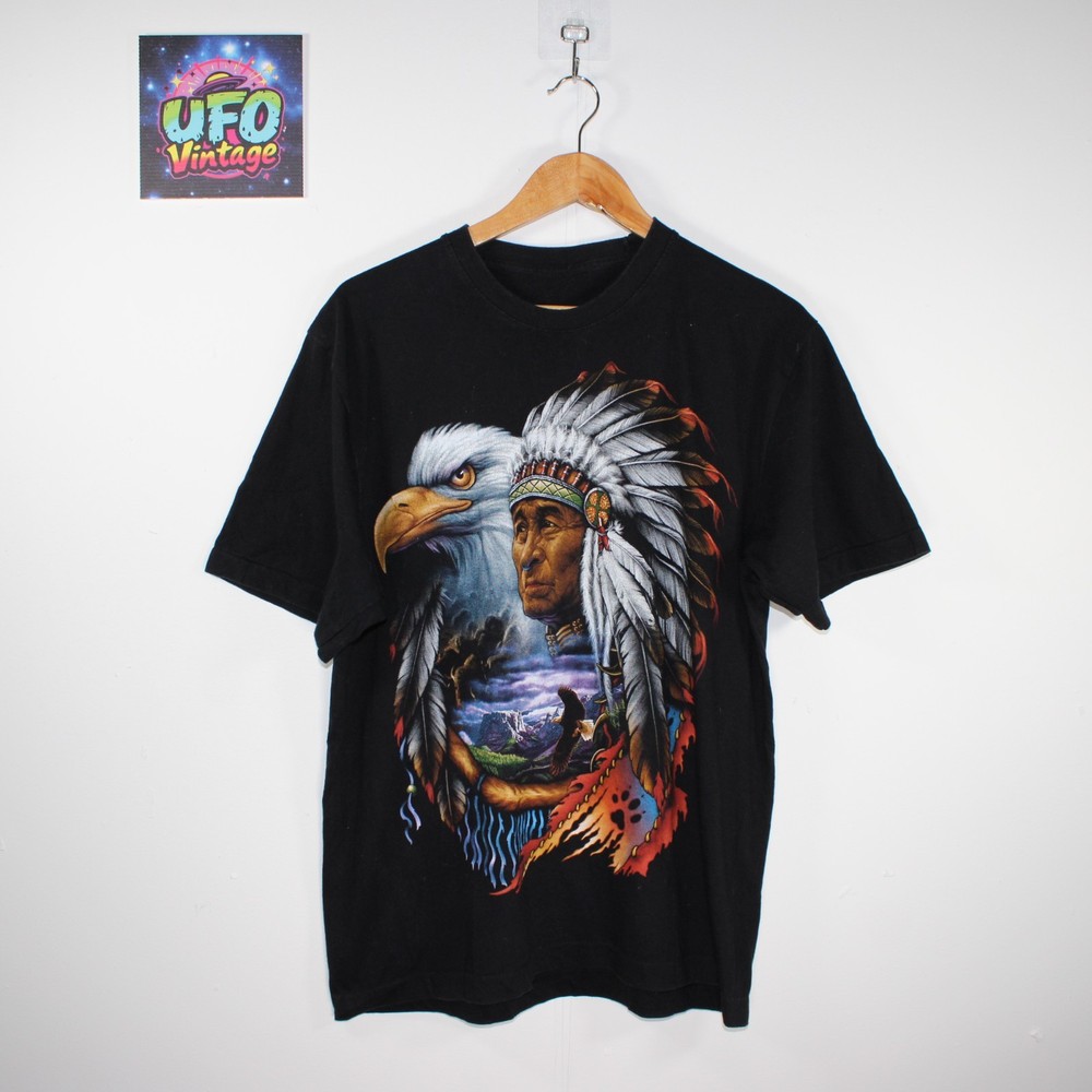 Native American Vintage T Shirt Adults Large Black Single Stitch USA Made Bird