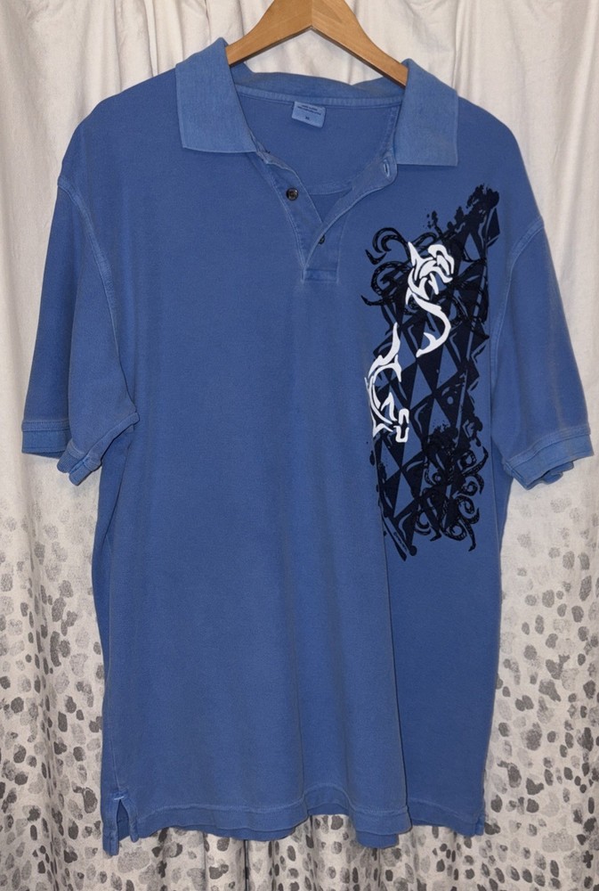 Vintage Crazy Shirts Polo Shirt Size XL Blue Hawaii Dyed Abstract Graphics-image