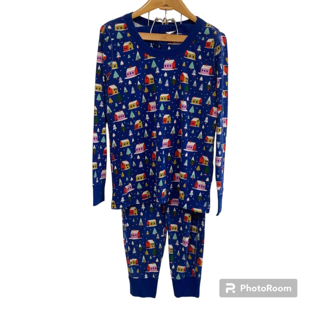 Hanna Andersson Hygge House Pajama Set Cozy Organic Cotton Blue Women’s L