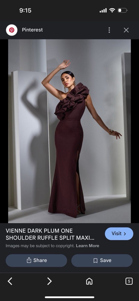 Club L London Women's Dark Plum One Shoulder Ruffle Split Maxi Dress.  Size 8