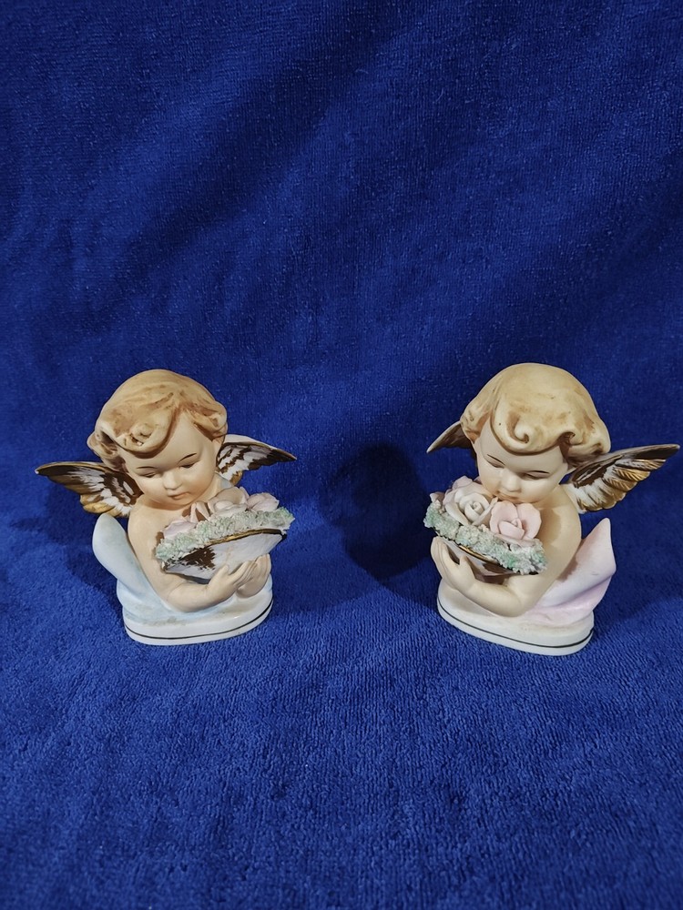 Vintage Tilso Japan hand painted ceramic Cherub Angels (2)