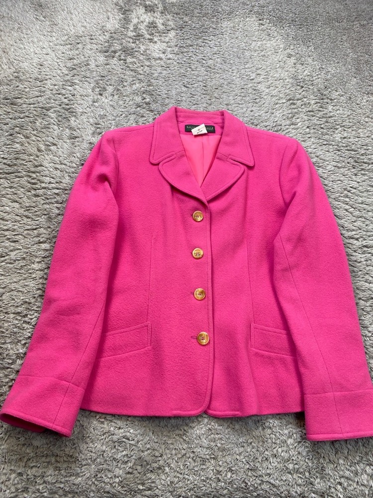 Harve Benard Blazer Women 14 Fuchsia Pink Wool Blend Preppy Career Jacket