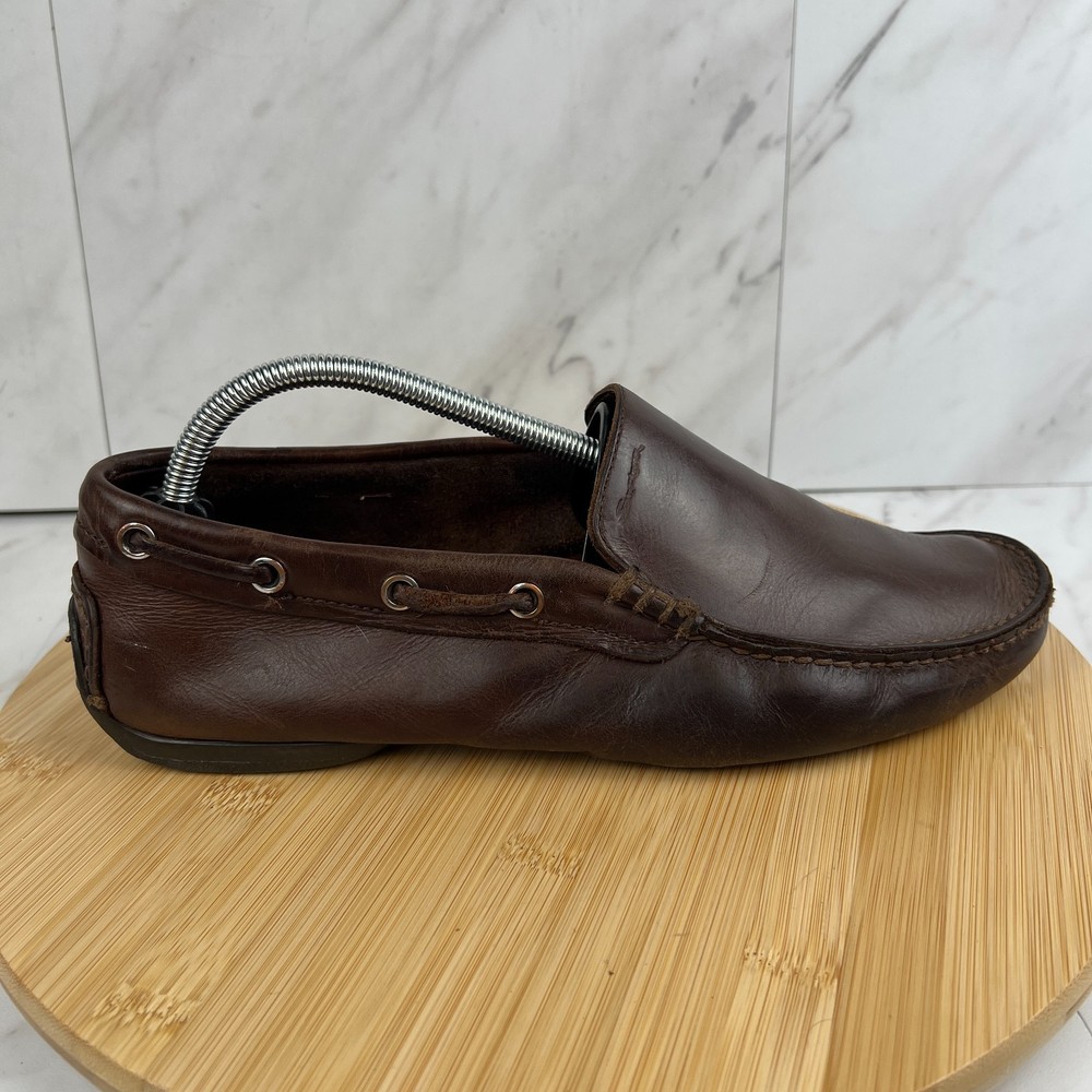 Santoni Mens Size 9 Brown Leather Slip On Loafers Mocs Dress Shoes