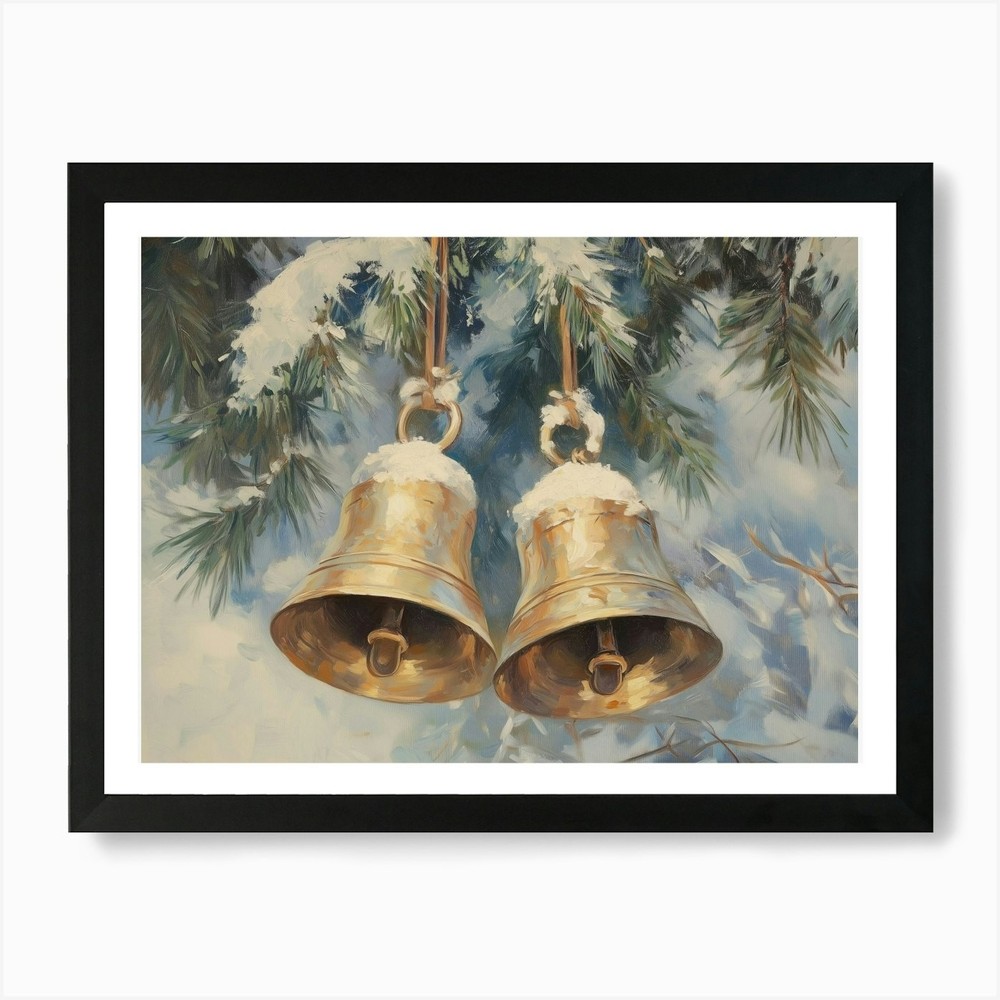 Golden Bells Christmas Art Print Framed Canvas Wall Decor