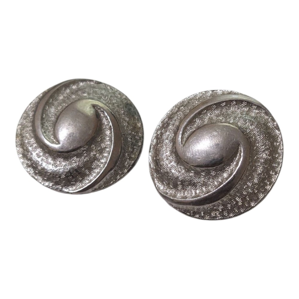 Judy Lee Vintage Clip On Earrings Silver Tone Round Textured Statement