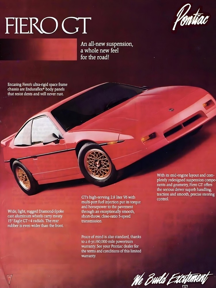 1988 Pontiac Fiero GT Red Classic Car Poster 24x18 Inches