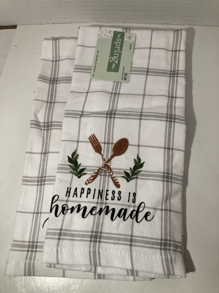 Happiness Is Homemade Kitchen Towels Set of 2 15x25 100% Cotton Fall Colors