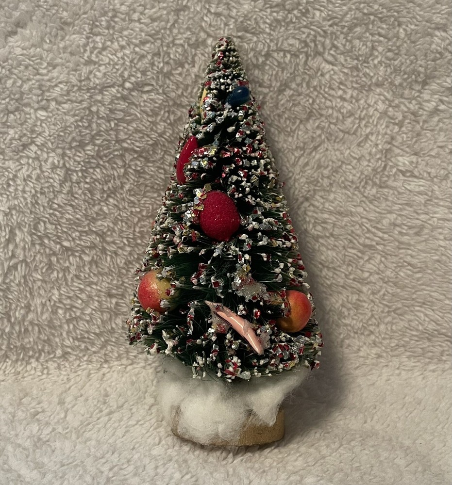 Vintage Bottle Brush Snowy Christmas Tree Japanese Christmas Decoration 7.75”