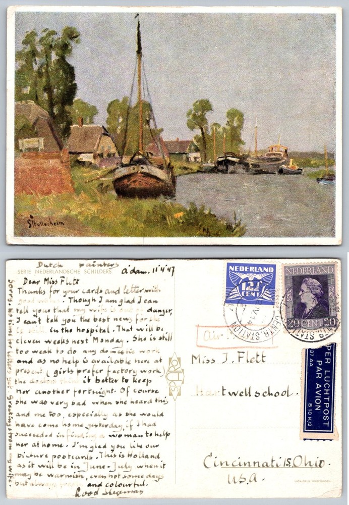 1947 Dutch Canal Scene Postcard S. Slutterheim Painting Amsterdam Holland