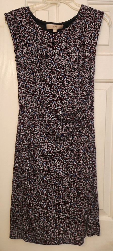 LOFT Black Multicolor Floral Sheath Dress Crew Neck Sleeveless Knee Length XS