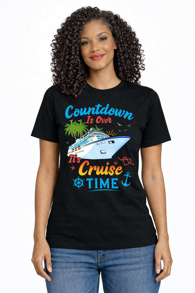 Women's Cruise Time T-Shirt Nautical Ship Anchor Palm Vacation Graphic Tee