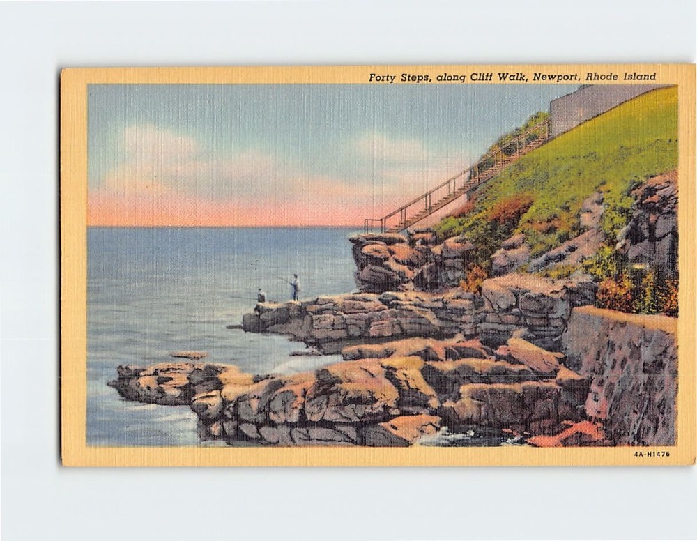 Postcard Fort Steps, along Cliff Walk, Newport, Rhode Island
