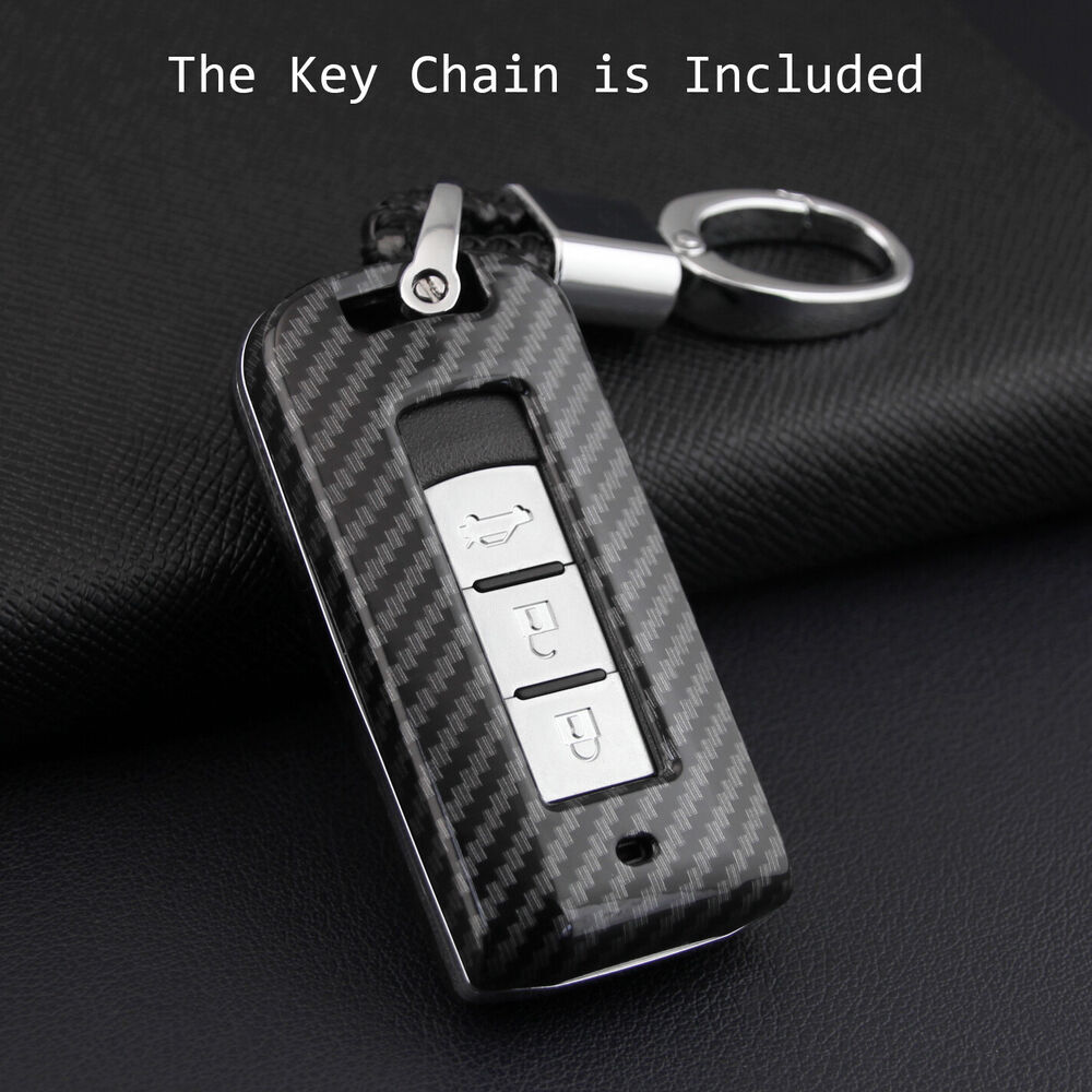 Smart Key Fob Shell Chain Case Carbon Fiber Hard Cover FOR Mitsubishi Outlander