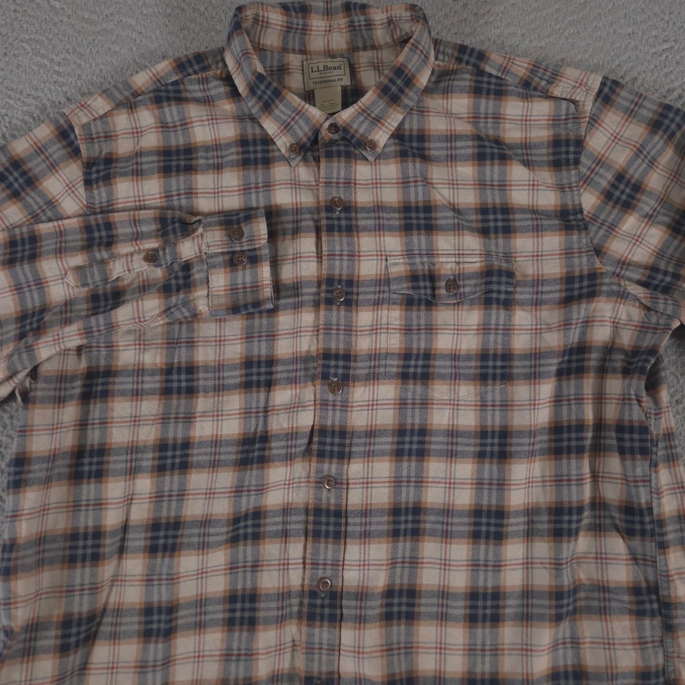 L.L. Bean Shirt Mens XL Tall Multi Plaid Brushed Jaspe Twill Untucked Fit Button