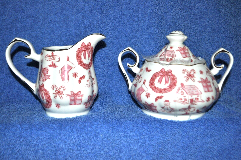Grace Teaware Fine Porcelain Christmas Cream And Sugar Set