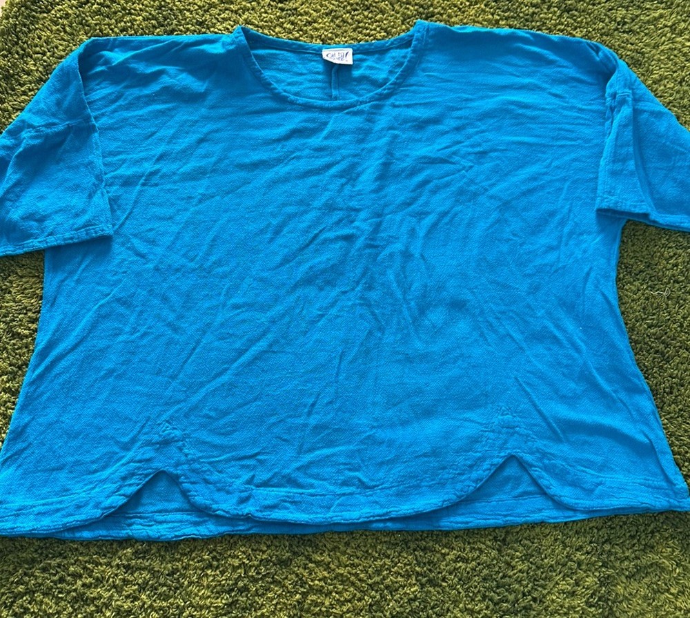 Oh My Gauze  Womens Turquoise Top Short Sleeves  Oversized Boxy Light Sz 3