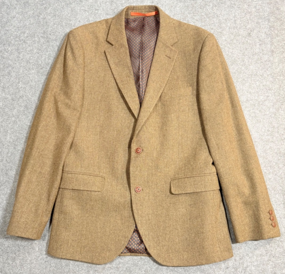 Gibson London Vintage Mens Blazer 36R Brown Wool Herringbone Blazer Jacket