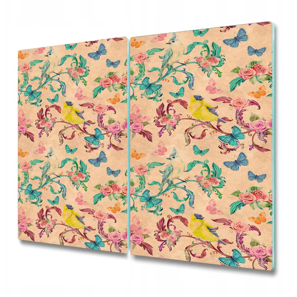 Glass Chopping Board Utensil Worktop Saver Chinoiserie birds Colourful 2x30x52