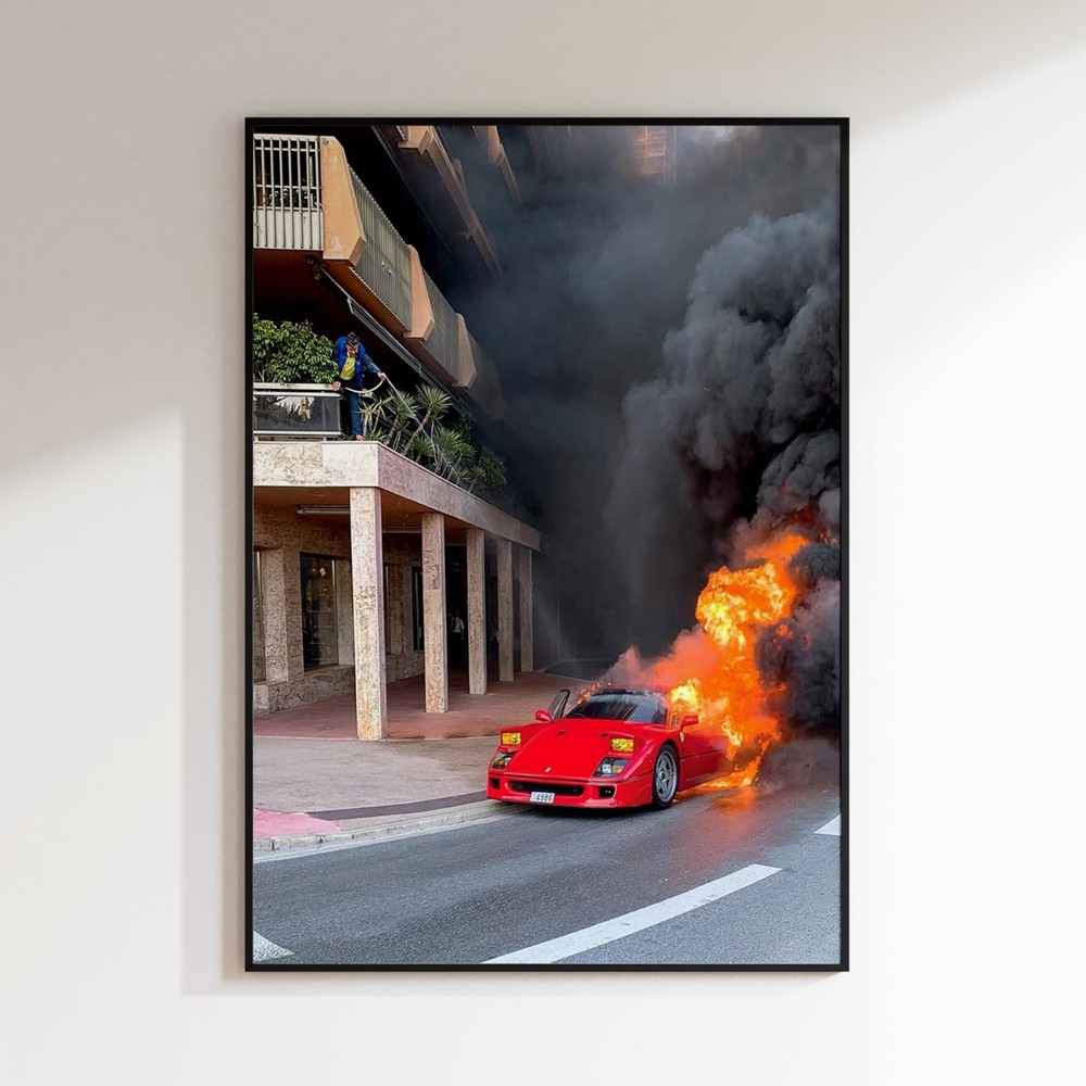 Ferrari F40 Burning Flames Poster, Sport Poster, No Frame