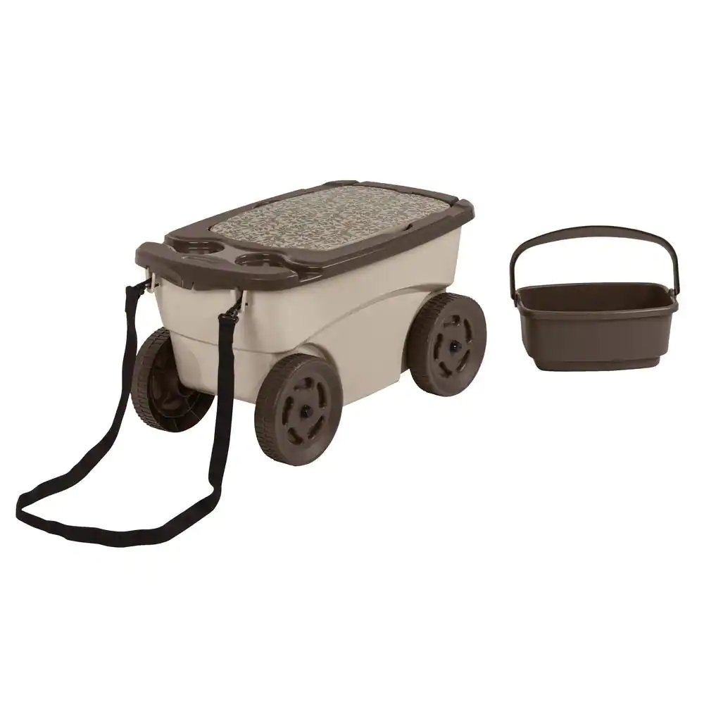 Portable 12.25 In. X 13 In. Plastic Garden Scooter with Built-in Cup Holders