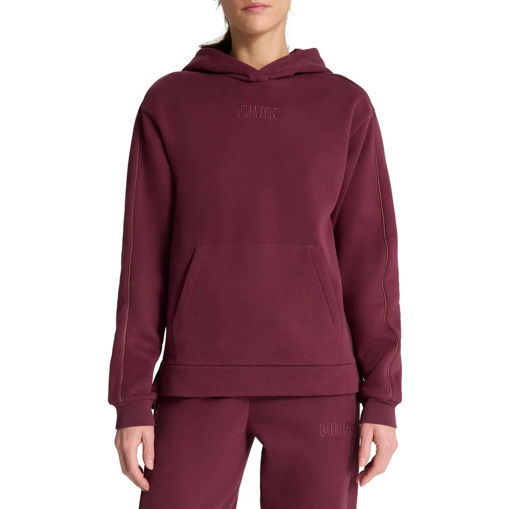PUMA Women’s Fleece Pullover Hoodie with Kangaroo Pocket Red Size M