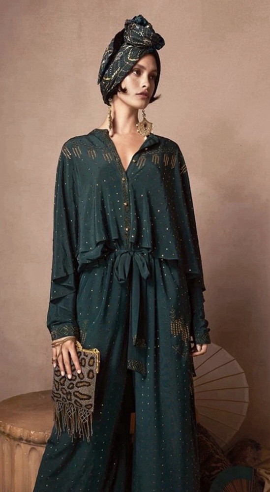 Camilla Luxe Emerald Draped Button Front Blouse Size M
