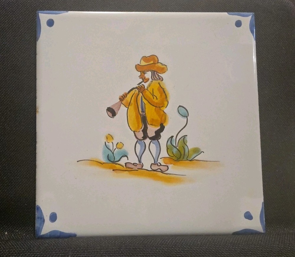 A Vintage Handpainted Folk Art Spanish Ceramic Tile 6” Made In Spain Plus 1 Tile