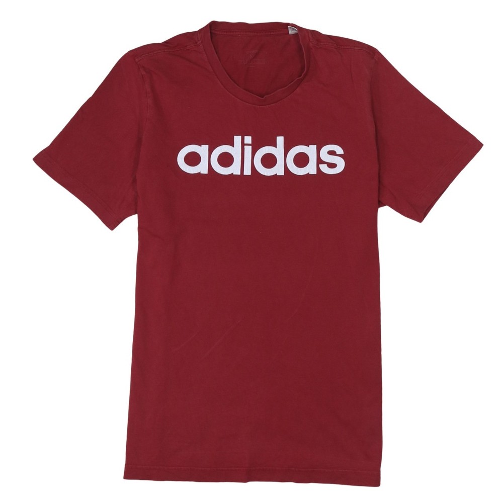 Adidas Mens T Shirt Burgundy Red Cotton Jersey Big Logo Graphic Print Tee M
