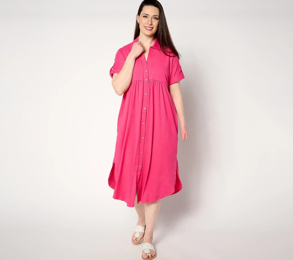 Cuddl Duds Flexwear Brunch to Beach Caftan Dress Pink Medium