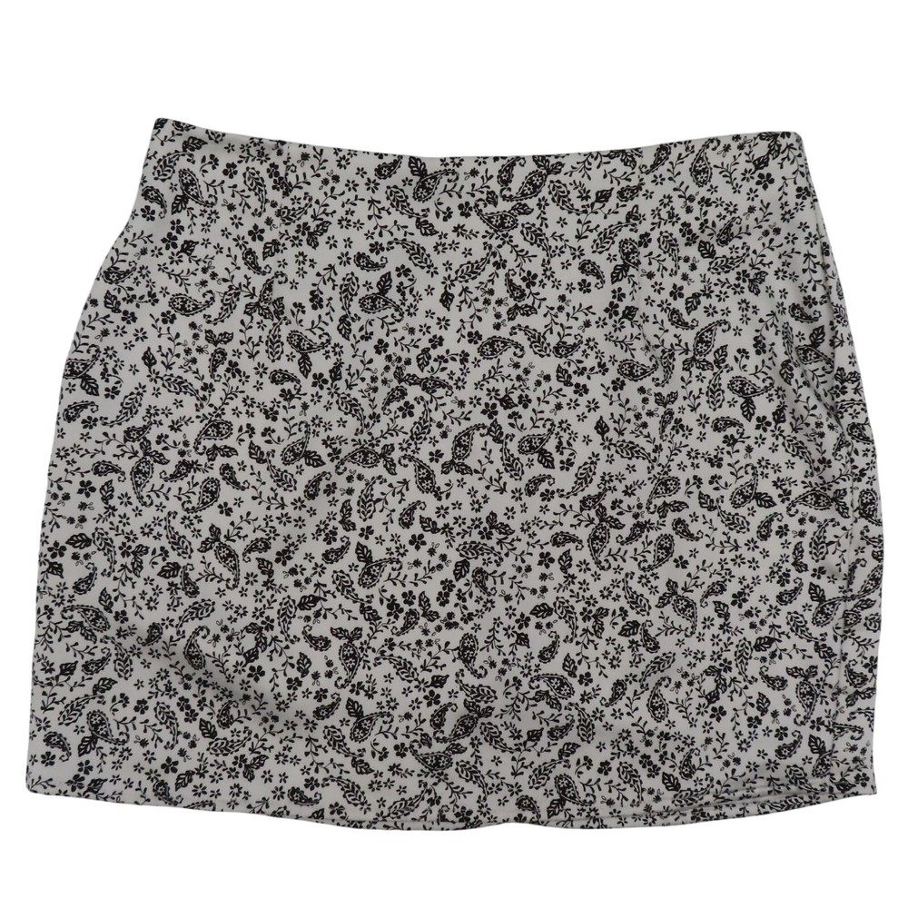 Kendall & Kylie Junior Small Black White Paisley Scroll Floral Satin Mini Skirt