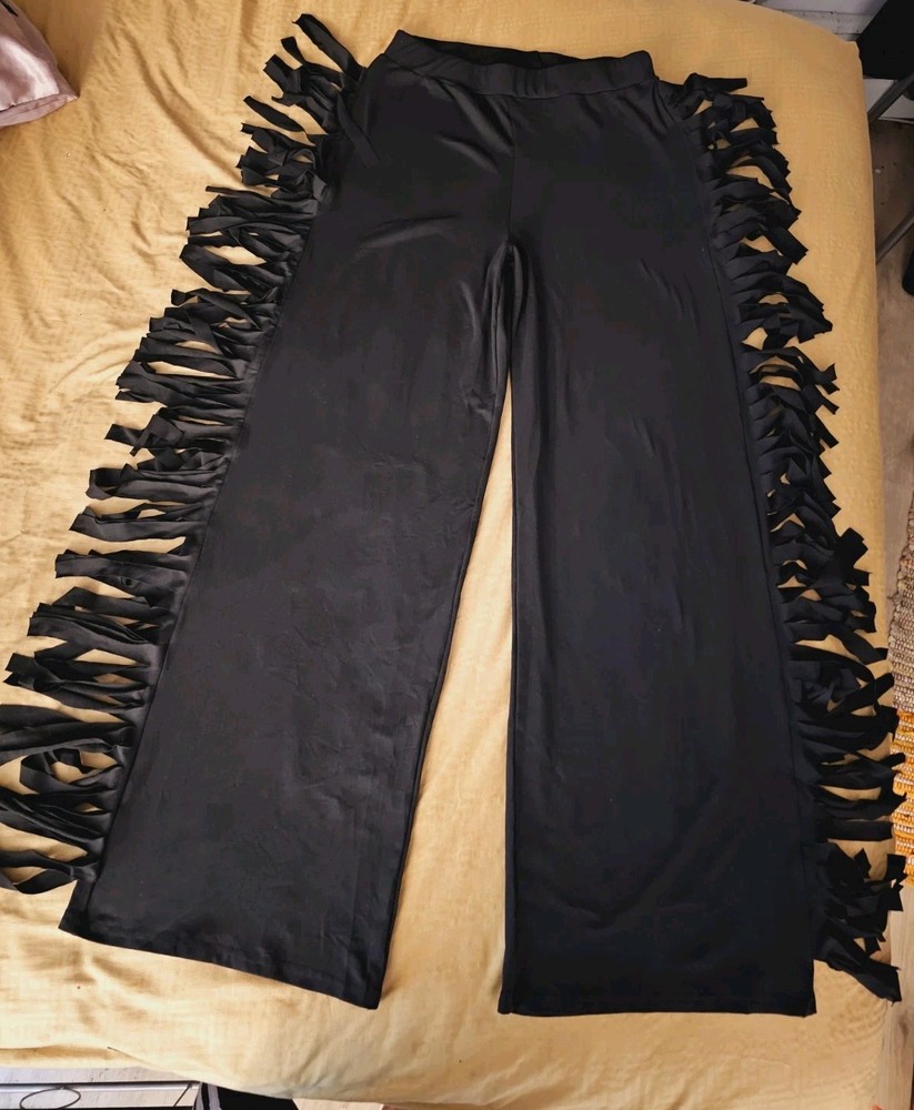 Womens Strech Black Fringe  Pants SzL