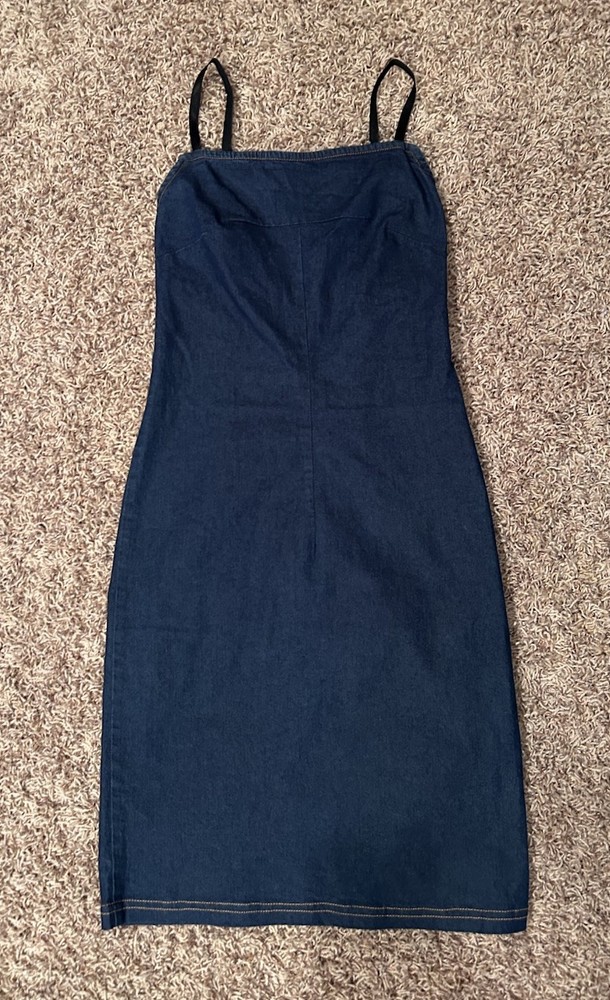VTG D&G Dolce & Gabbana Blue Denim With Straps Mini Bodycon Dress IT 40