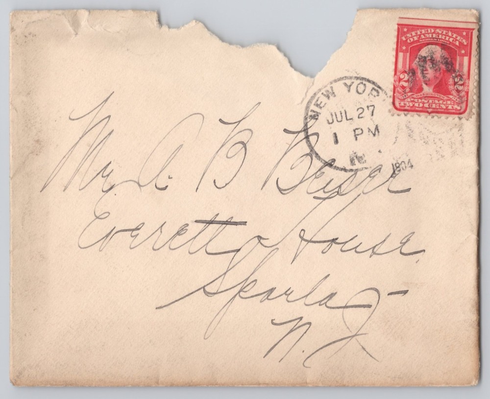 Sparta, New Jersey, Everett House envelope, York 2c stamp cancel 1904