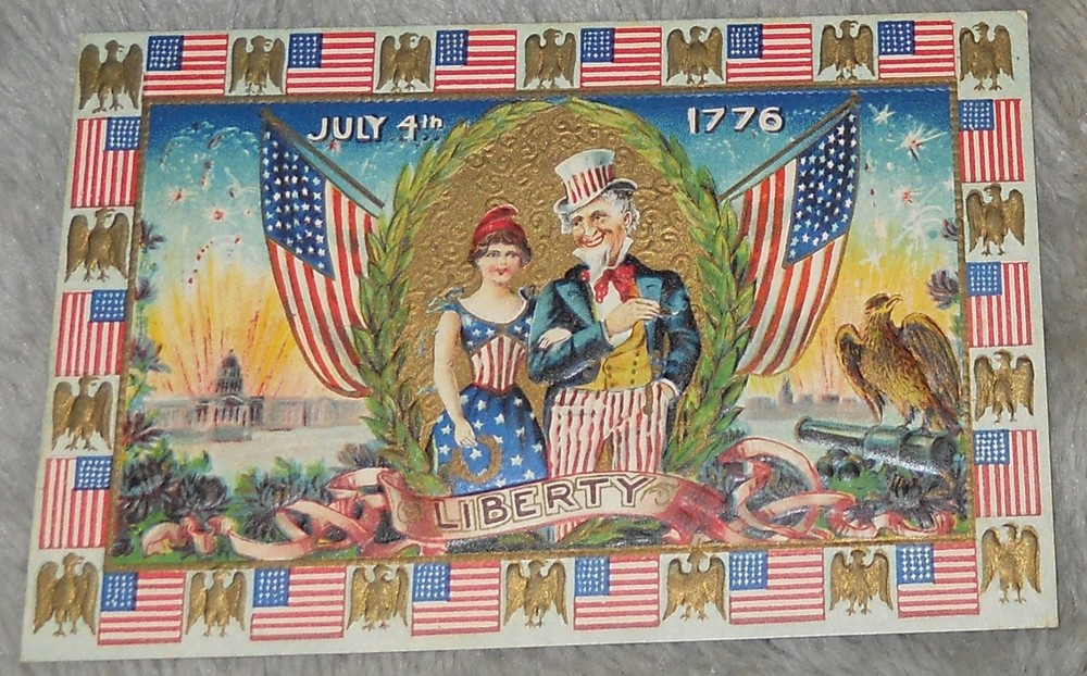 PATRIOTIC JULY 4th 1776 Uncle Sam & Columbia Postcard Great Graphics T8