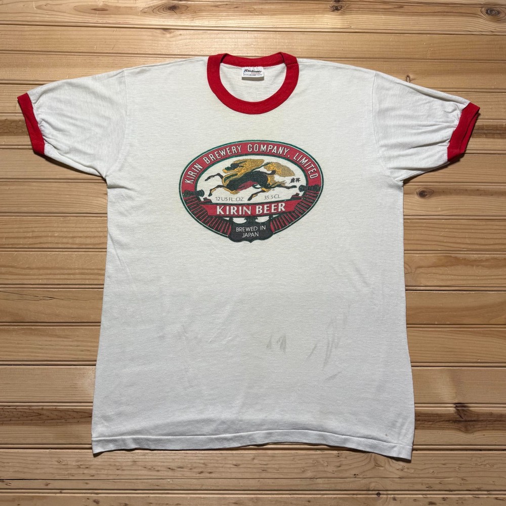 Vintage 80s Kirin Beer Brewery Company Limited Promo Ringer T-Shirt USA - Large