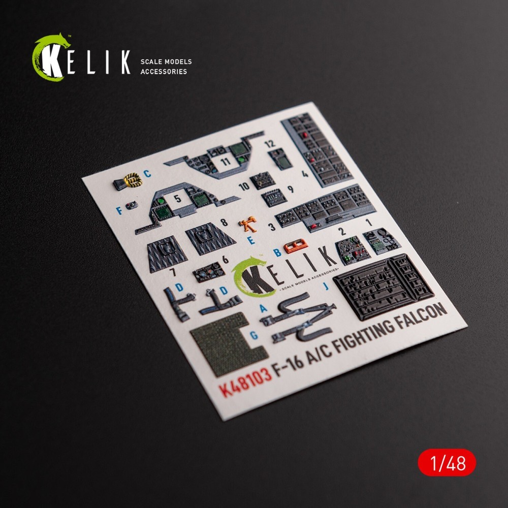 F-16A/C. Interior 3D Decals (for Academy) Scale 1:48 KeliK K48103